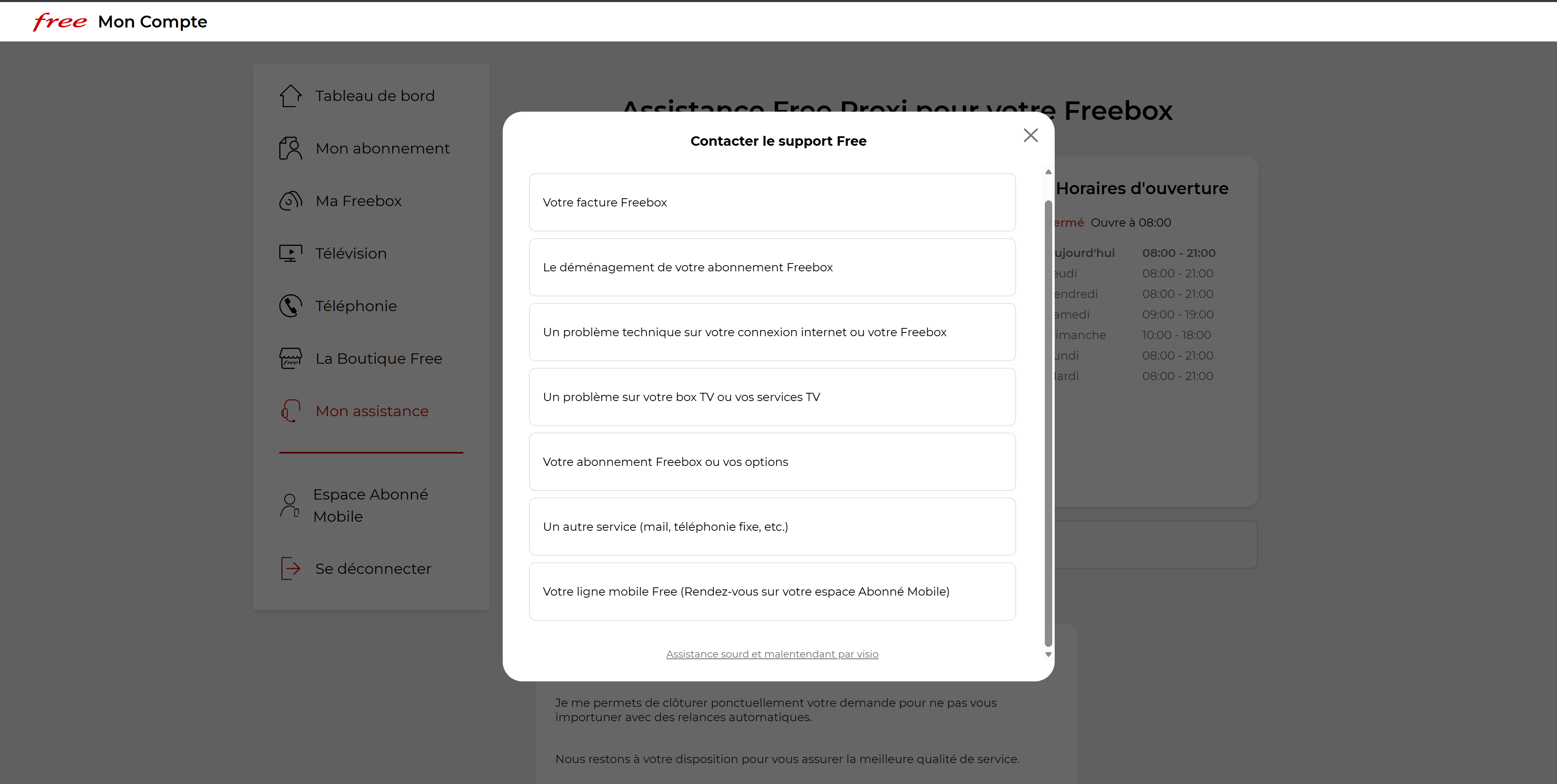 Fenêtre de contact - Choisir le sujet